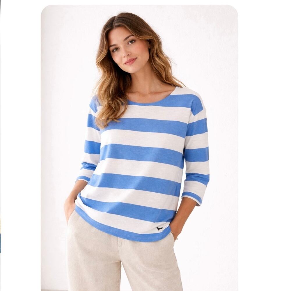 Black Dog Cape Cod Blue White Striped Tee Coastal Long Sleeve Size Large
